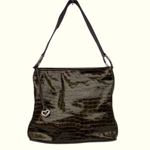 BRIGHTON Croc Embossed Brown Patent Leather Tote Hobo Shoulder Bag